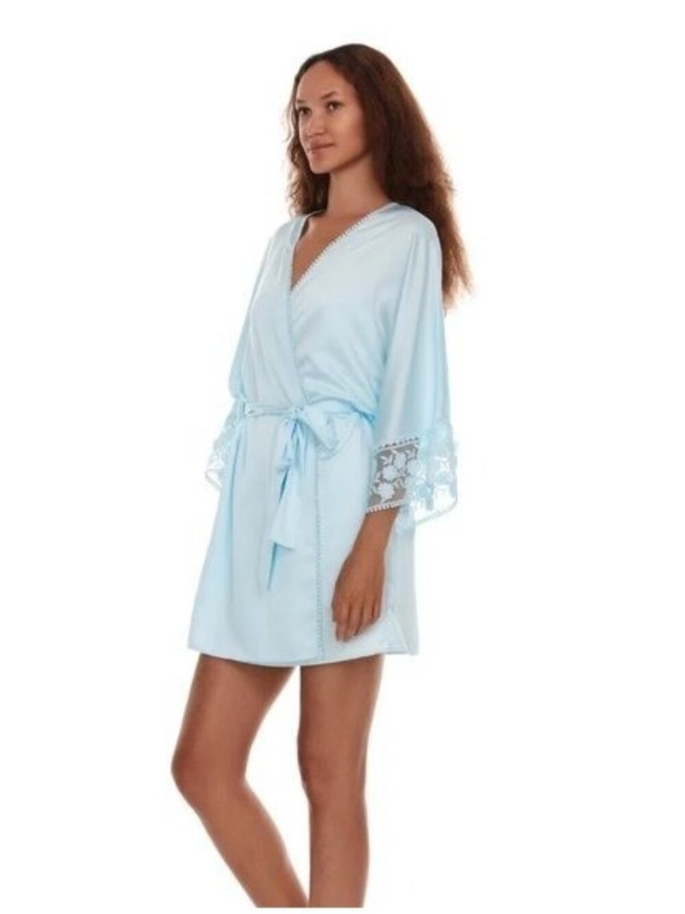 🛍 Flora By Flora Nikrooz Kylie Satin Wrap Robe Light Blue Size L/XL